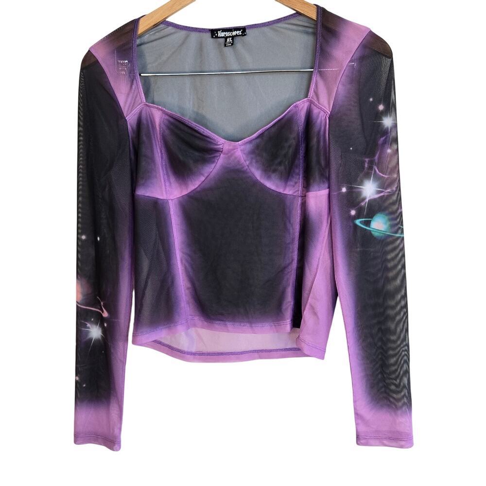 Size XL – Horoscopez Purple & Black Galaxy Mesh Bustier Top